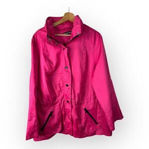 Nouveau Monde Womens size 2X Vintage Button Up Hooded Windbreaker Jacket Pink
